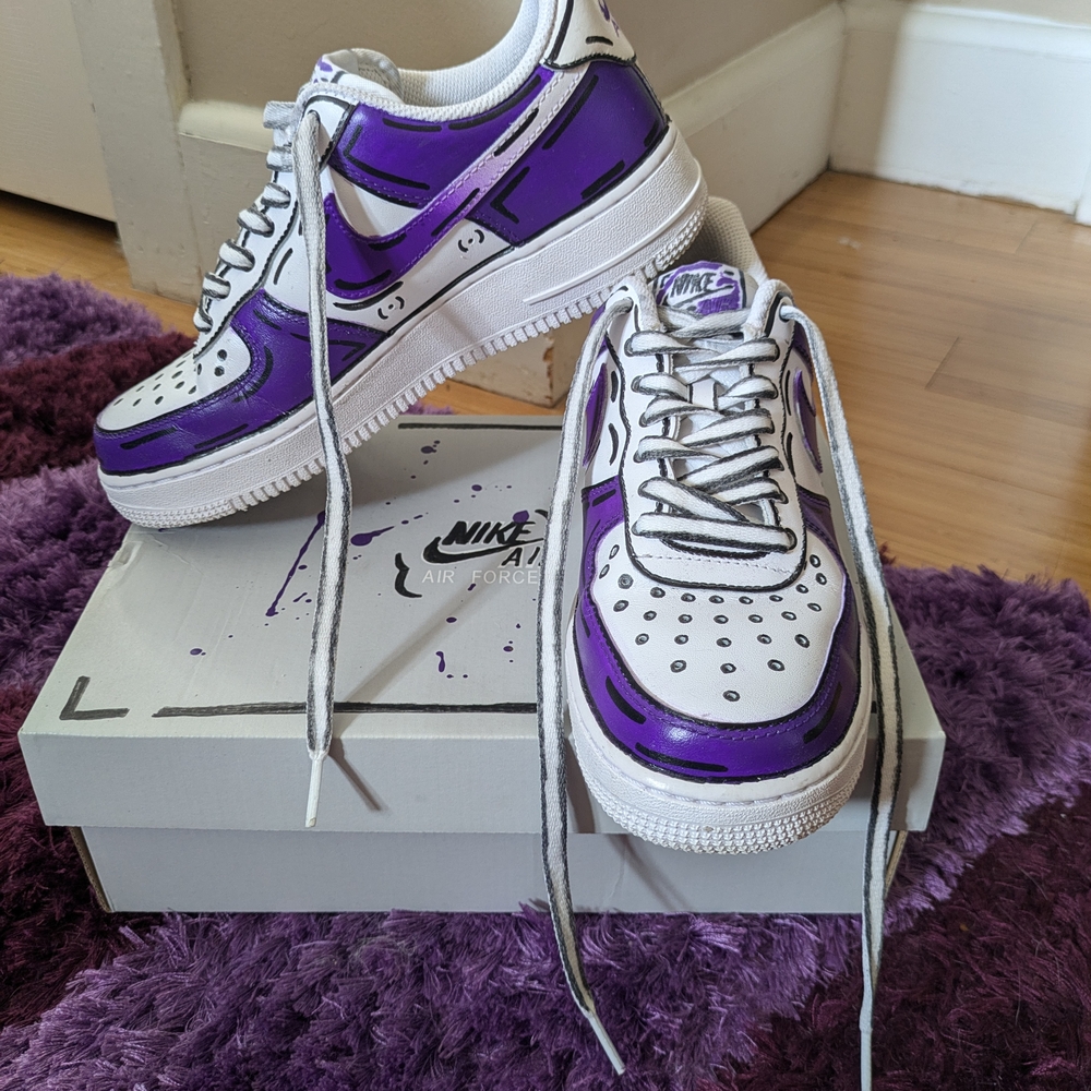 Nike Air Force 1 White and Purple Sneakers